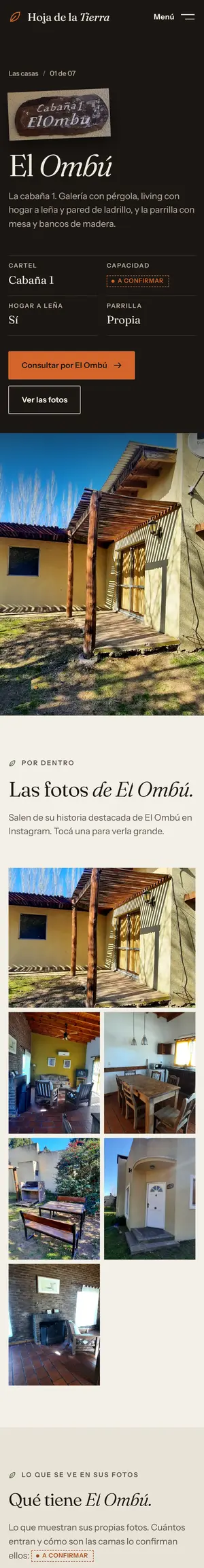 La página de una casa en un celular: la foto, el cartel, la ficha y la galería.
