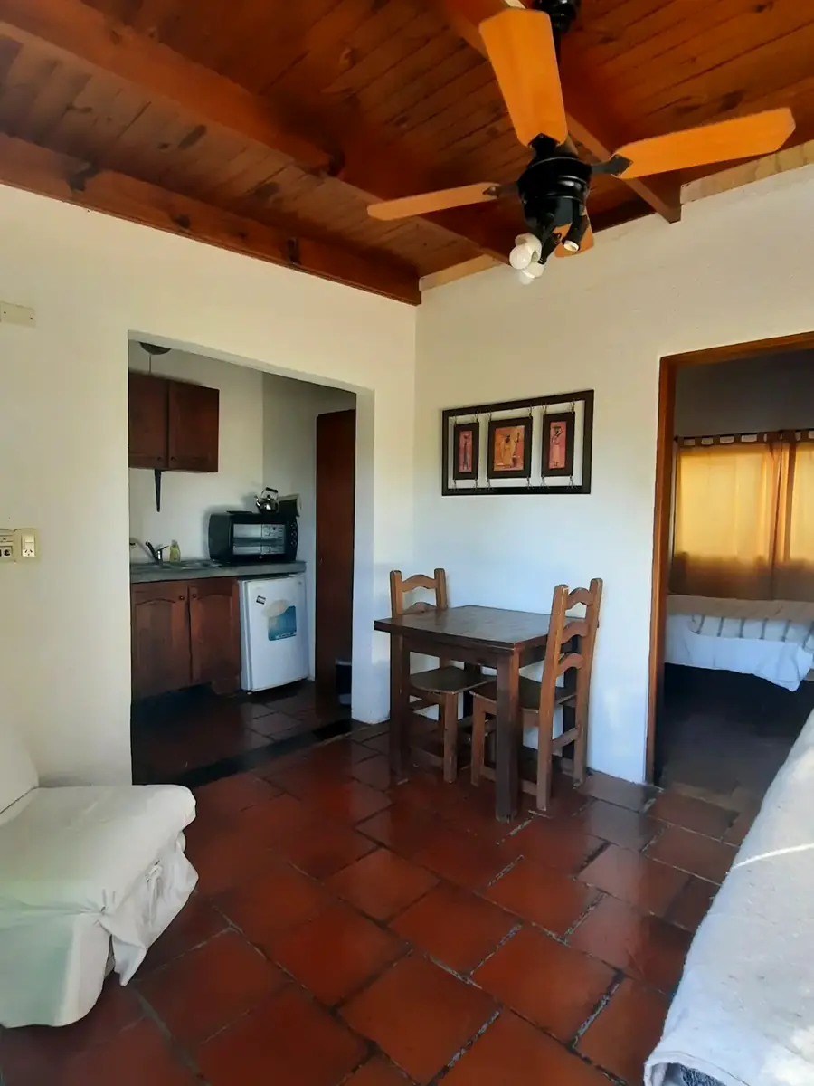 El living comedor, con techo de madera, en Palmera.